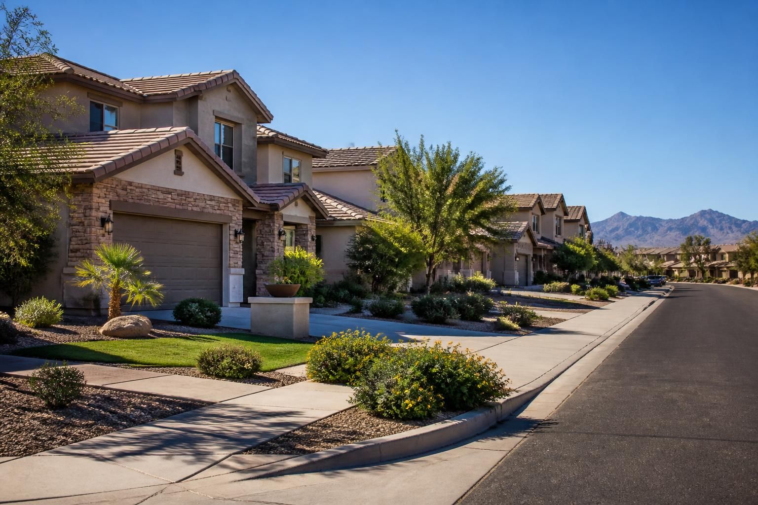 Modern suburban neighborhood with finished rooftops in Chandler.