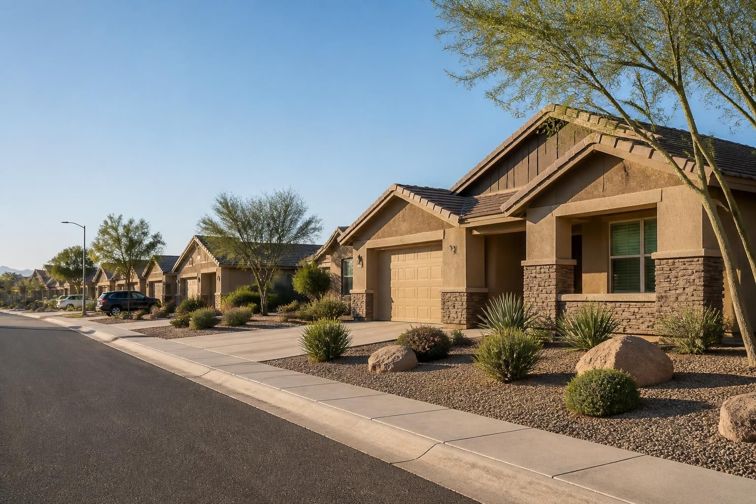 Neat suburban homes with rooflines in Maricopa.