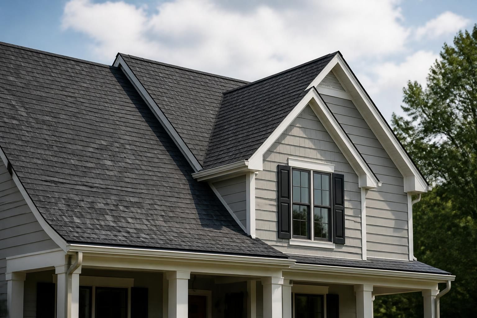Finished residential home exterior with a clean installed roof.