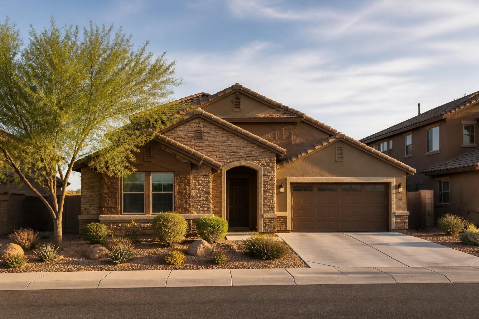 Spacious suburban homes with finished rooflines in San Tan Valley.