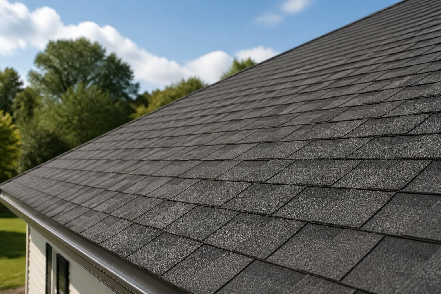 Finished asphalt shingle roof with crisp, even texture.